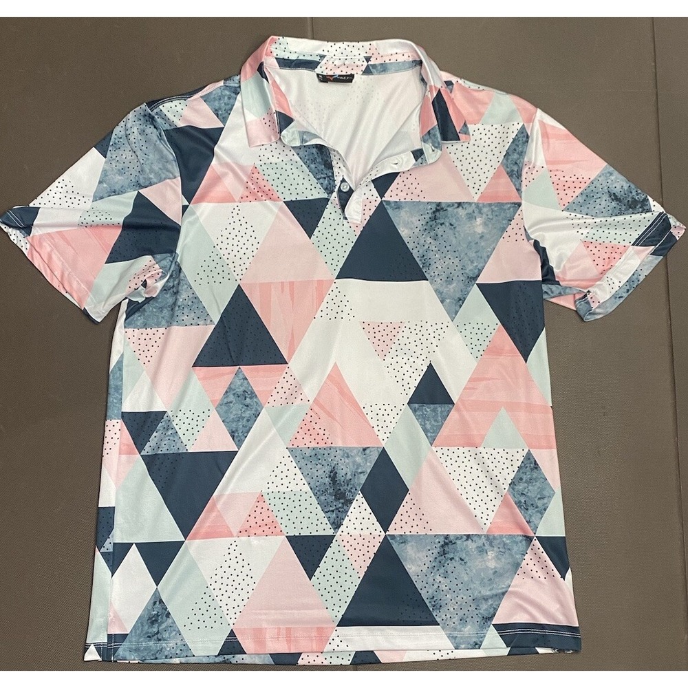Yatta Golf Shirt Polo Mens XL All Over Print Geometric Abstract Lightweight‎